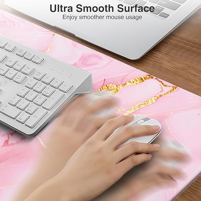 Wireless Charging Mouse Pad, 31.5"x15.8" Large Gaming Desk Mat for Keyboard/Laptop, Waterproof Ultra-Smooth Surface, Non-Slip Base, Pink Marble