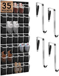 35 Compartment Over The Door Storage - Breathable Mesh Hanging Organizer with Large Pockets, Space Saving Design for Men & Women's Footwear, Closet, Bedroom- Black