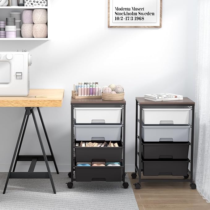Utility Cart with 4 Drawers,Rolling Storage Cart with Drawers,Light Grey