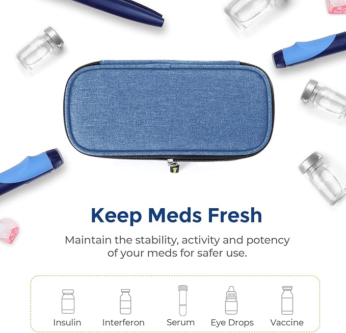 AUVON Insulin Pen Cooler Travel Case with 2 * 90g TSA Approved Ice Packs, Diabetic Medication Insulated Cooling Bag for Insulin Pens and Diabetic Supplies Storage, Compact for Daily Life and Trips
