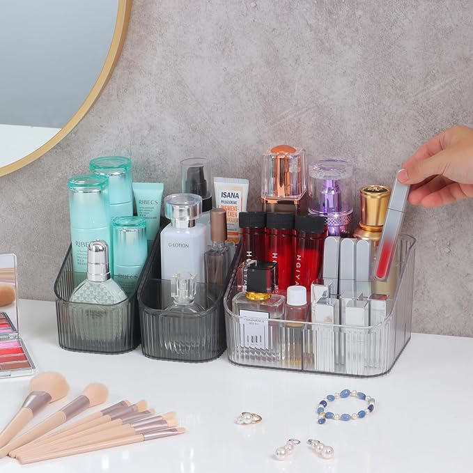 Black Makeup Brush Holder for Vanity, Bathroom Countertop Organizer 6 Cups, Toiletry Storage & Display for Skincare, Perfume, Hairbrush, Sunglasses & Desk Accessories
