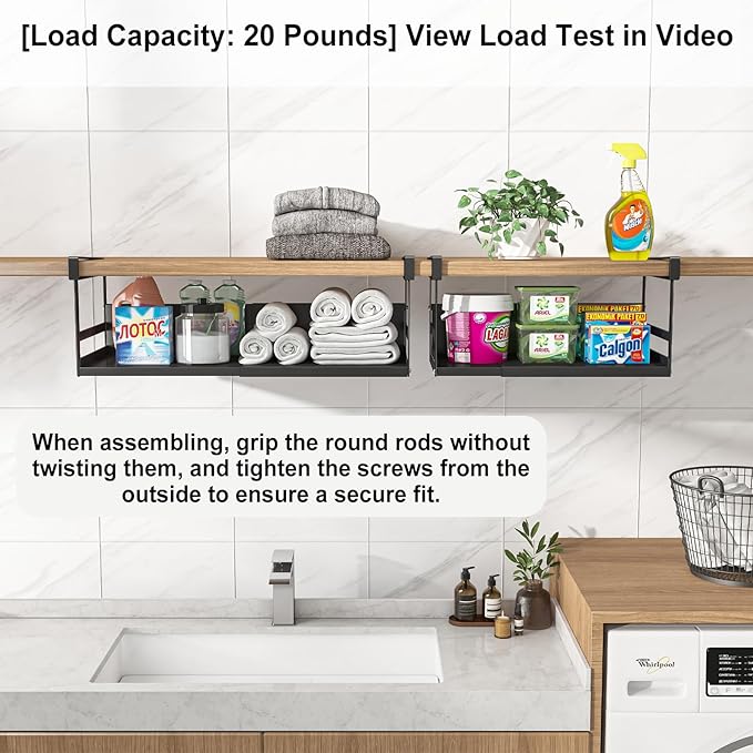 Expandable Under Cabinet Shelf Organizer with 0.94-Inch Thick Clips, Heavy Duty Extendable Under Shelf Storage Basket for Pantry or Laundry Room, Black, 1 Pack, Interior: 4.13" H x 8.54" D