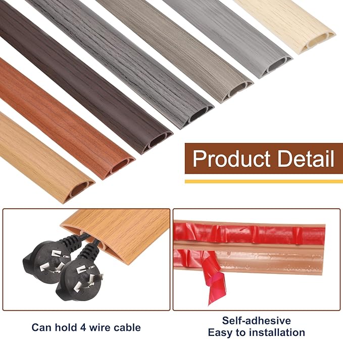 HARFINGTON 6ft Cord Cover Floor W0.6 x H0.33 Inner Channel PVC Hide Extension Cable Floor Wire Hider Wire Covers Protector for Prevent Cable Trips Cables Management, Wood Beige