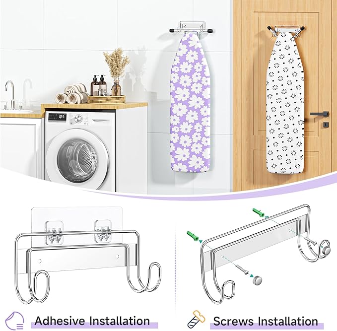 Ironing Board Holder Wall Mount, Iron Board Holder Stainless Steel, Wall Mounted Ironing Board Hanger, Y T Leg Laundry Rooms Iron Board Holder for Wall Heavy Duty