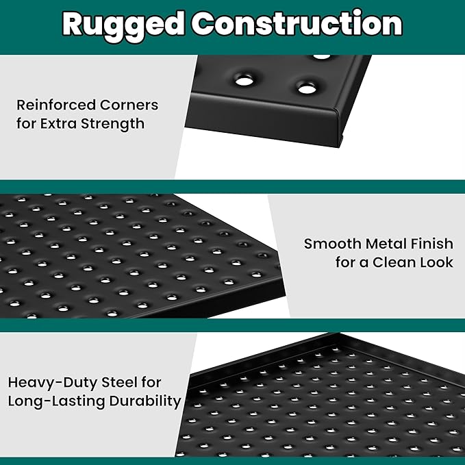 EVERHANGER Metal Pegboard Panels 24" x 12", Heavy Duty Steel Peg Boards for Garage, Pegboard Wall Organizer for Tool Storage and Organization, Black, 4 Pack