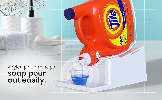 TidyFriend Laundry Detergent Holder Stand Organizer with Drip Tray, 2 Pack Laundry Soap Holder with Non-Slip Rubber Feet for Washing Space Organization, Angled Downward Slope for Easy Pouring (White)