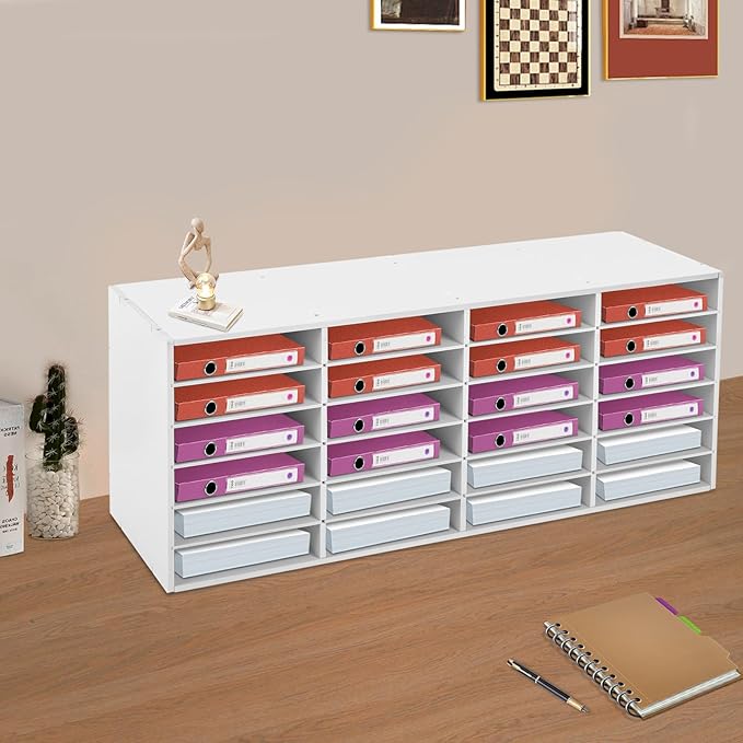 Mail Sorter Organizer, 24 Compartments Mailbox for Classroom, Desktop File Organizer with Adjustable Shelves, for Office Home Classroom, PVC, White