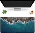Desk Mat,Sea Waves and Fantastic Coast Gaming Mouse Pad,XXL Extended Mouse Pad Mat for Office,Computer,Keyboard with Non-Slip Base Stitched Eges Mousepad 35.4x15.75 inch
