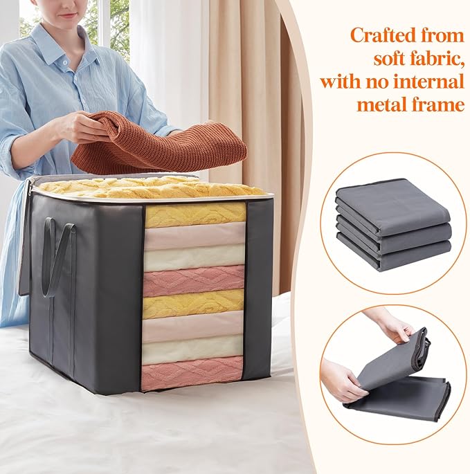 Lifewit 100L Extra Large Blanket Storage Bags, Foldable Comforter Storage with Reinforced Handles, Clothes Storage Containers for King Comforter, Bedding, Pillow, Sheet, Storage Bin with Lids 6 Pack