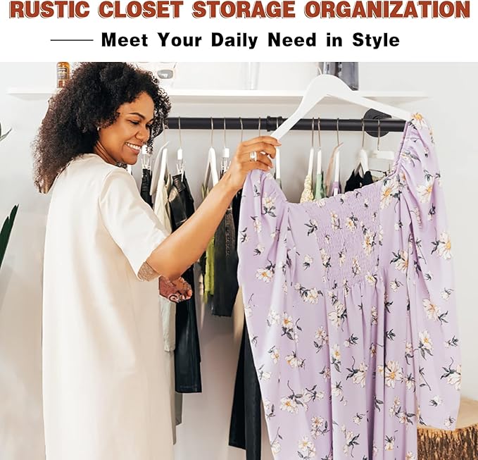 Wall Mounted Clothes Rack - 48" Clothing Garment Rack, Space-Saving Heavy Duty Detachable Iron Clothes Hanger Pole, Multi-Purpose Hanging Rod for Closet Storage