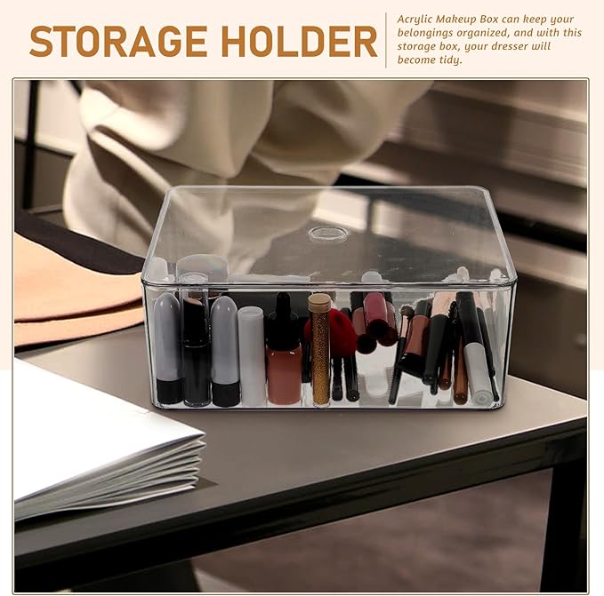 Garneck Stackable Transparent Acrylic Makeup Organizer Box with Lid Large Dustproof Cosmetic Storage for Vanity Desktop Clear Makeup Holder for Lipstick Eye Shadow Skincare and Accessories