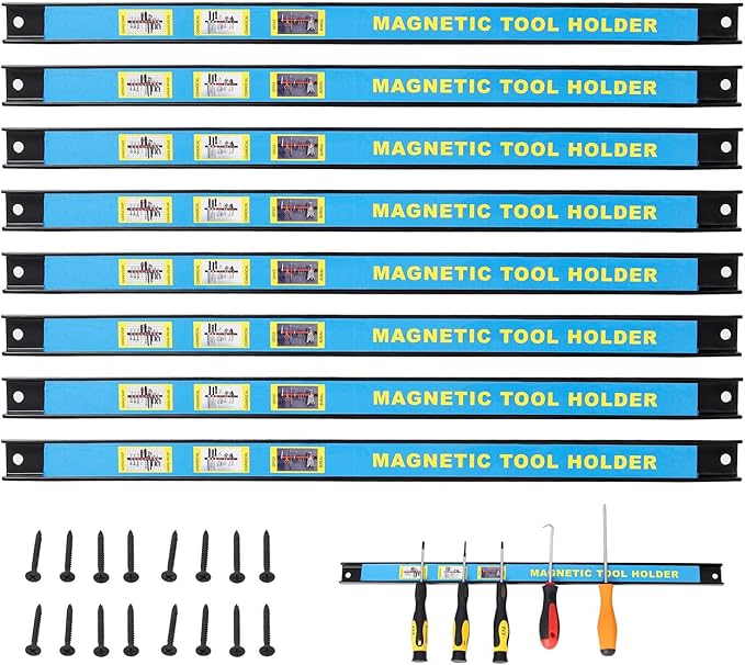 Magnetic Tool Holder 8 Pack, 18" Heavy Duty Magnetic Tool Organizer Strip with Mounting Screws, Wall Mounted Metal Tool Rack Bar for Garage, Workshop, Kitchen, Tool Storage and Organization