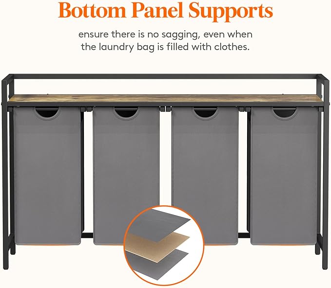 Lifewit Laundry Hamper 4 Section, 168L Pull out Laundry Clothes Basket Organizer with Large Top Shelf and 4 Removable Bags and Handles, Laundry Sorter for Laundry Room Bedroom Bathroom, Gray