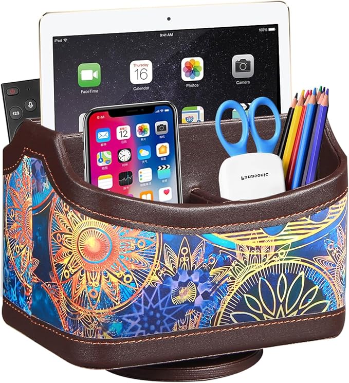 Remote Control Holder, Swivel TV Remotes Caddy for Table, Desk Accessories and Workspace Organizer for Controllers/ Art Supplies/ Stationery, Night Stand Organizers and Decorations for Living Room