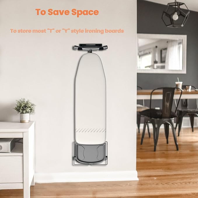 Ironing Board Hanger Wall Mount Ironing Board Holder Organizer Wall Rack for Laundry Rooms Space-Saving Storage Rack Hanging Shelf Hanger with Screws(Black)