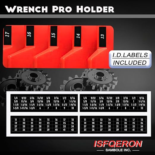 46PC Magnetic Wrench Organizer Set for Toolbox Storage - Heavy Duty Wrench Rack with SAE/Metric Labels & Upgraded Magnet - Black Tool Drawer Organizer (Ideal for Mechanics and DIY)