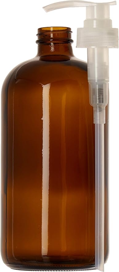32 Ounce Large Amber Glass Boston Round Bottles w/Natural Color Pumps. Great for Lotions, Soaps, Laundry Detergent and Essential Oils - Food Safe and Medical Grade - by kitchentoolz (Pack of 2)