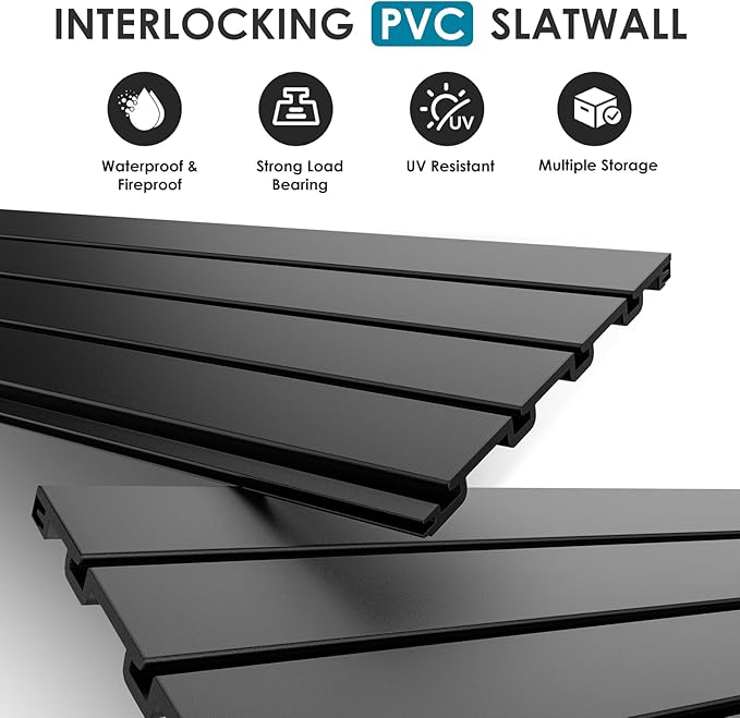 PVC Slat Wall Paneling 2x4 ft, Garage Organizer Storage System, Black Slatwall Panels for Garage Organization Product, Heavy Duty Wall Mounted Tool Storage for Home