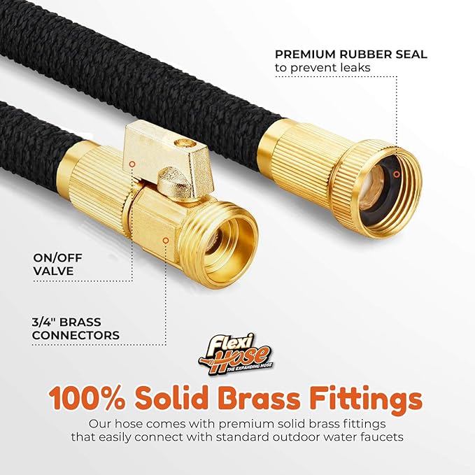 Flexi Hose Lightweight Expandable Garden Hose, 150FT -Retractable Garden Hose, Water Hose - No-Kink Flexibility, 3/4 Inch Solid Brass Fittings and Double Latex Core