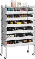 6-Tier Classics Heavy-Duty Bin Rack, Industrial Solid Steel Wire Shelving Storage Unit, Organizer with 20 Bins, Gray, for Garage/Warehouse/Kitchen/Office/Classroom