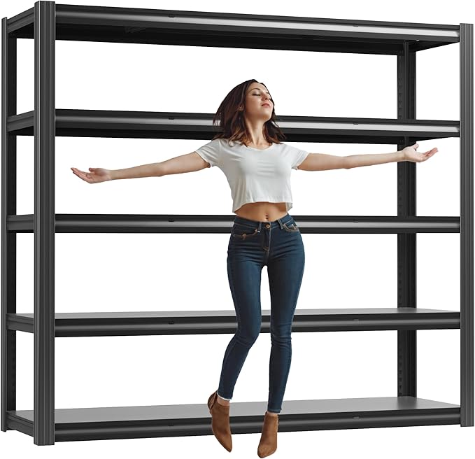 60" W Garage Shelving Heavy Duty,5 Tier Storage Shelves,3030LBS Adjustable Shelf Unit, Metal Garage Shelving for Warehouse Industrial Basement, 72" H × 60" W × 24" D, Black