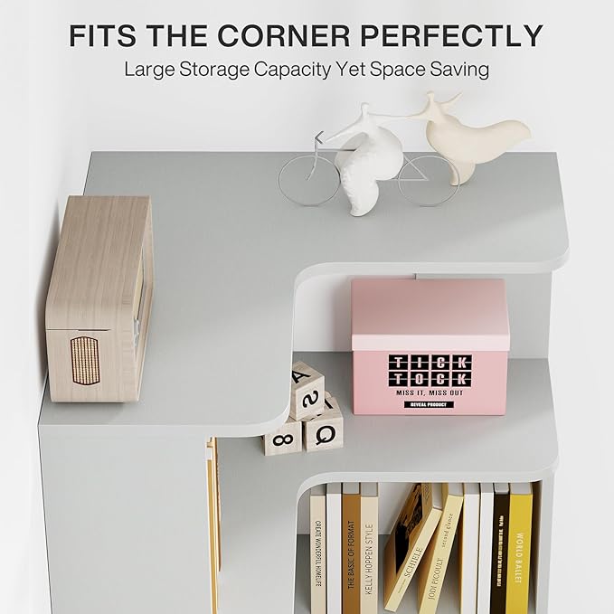 Tribesigns 6-Tier Corner Bookshelf, 64.96 Inch Tall Bookcase with Anti-Drop Panel, Modern Freestanding Corner Shelf Display Rack Storage Organizer for Home Office, Living Room, Silver Gray