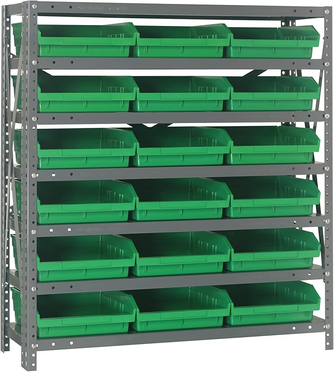 Quantum Storage Systems 1239-109GN Steel Shelving Unit with 4" Shelf Bins, 12" D x 36" W x 39" H, Green