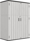KINYING Outdoor Vertical Storage Shed,57 Cu.ft Outdoor Storage Cabinet Waterproof,Resin Sheds & Outdoor Storage for Garden,Patio,Backyard,Lockable (Grey Color)