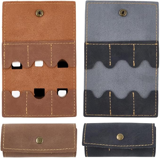 2PCS PU Leather Foldable Gaming Card Organizer Memory Card Holder with Metal Snap Button Portable Retro Leather Guitar Pick Case Micro SD Carry Cover for Travel Daily Storage CFexpress SIM