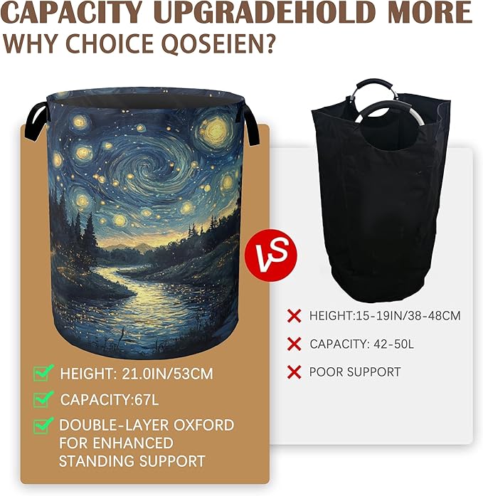 Night Sky Laundry Hamper,Collapsible Laundry Baskets,Stream Fireflies Dirty Clothes Baskets with Handles,Oxford Cloth Hamper for Bedroom,Bathroom,College Dorms, 16"x20"