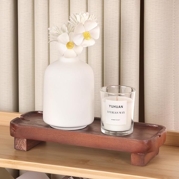 Wood Riser Small Decorative Tray Sink Soap Dish, Vanity Tray Pedestal Stand 10 x 4.5 inches (Dark Brown)