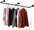 Clothes Hanger Pole Wall Mount, 72" Heavy Duty Detachable Black Iron Garment Bar Hanging Rod Holder, Clothes Rail Shelf Wardrobe Organizer for Laundry Room & Closet Storage, 3 Base