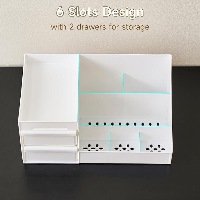Perfume Cologne Organizer, Perfume Stand Shelf with 2 Drawers, Bathroom Counter Organizer and Storage for Skincare, Makeup, Cosmetics, White