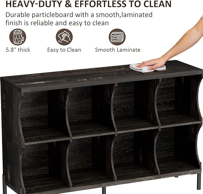 8 Cube Storage Shelf Organizer, Low Book Shelf Bookcase Entryway Table, Wood Closet Storage Display Cabinet TV Stand for Living Room, Office,Bedroom, Dorm, Dark Brown with Dark Brown Top