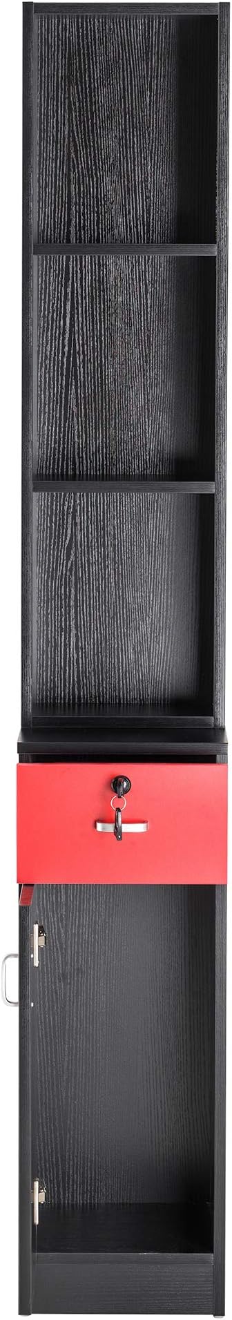 BarberPub Locking Wall Mount Hair Styling Barber Station Drawer Storage Beauty Salon Spa Equipment for Barber Salon 3036-1 (Black&Red)