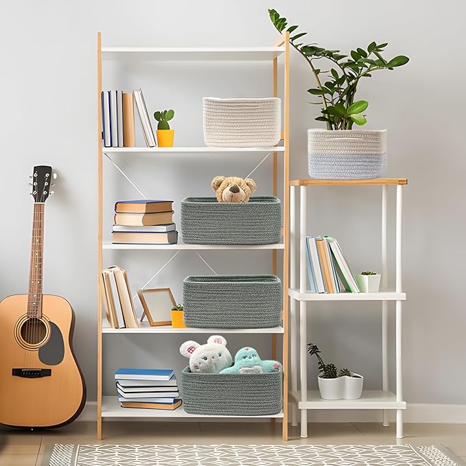 COMFY-HOMI 11.5"x7.5"x4.7" Storage Baskets for Organizing | Cotton Rope Woven Basket | Toy Storage Bin Box | Basket for Shelves, Closet Organizer Bin, Decorative Closet Shelf, 1 Pack,green