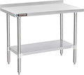 DuraSteel NSF Commercial Kitchen Table - 24 x 48 Inch Cooking Prep Stainless Steel Kitchen Island Workstation w/ Adjustable Under Shelf - Heavy Metal Backsplash Workbench For Restaurant, Home, Garage