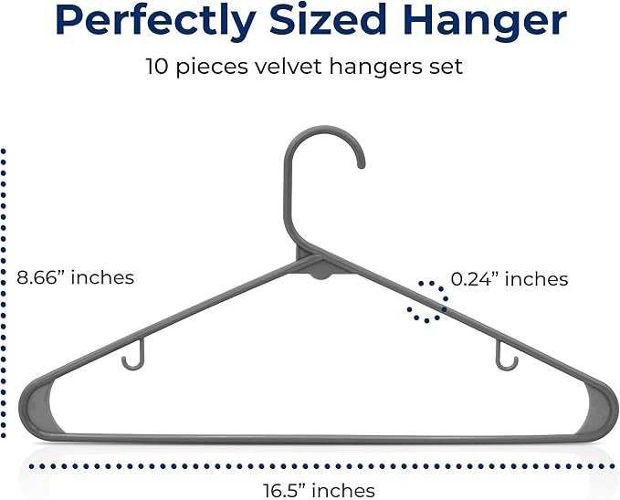 SereneLife Premium 10 Pack Plastic Hangers, Lightweight, Durable, Space Saving Clothes Organizers, Suitable for Shirts, Sweaters, Hoodies, Dresses, Kids Clothes, Good for Home Organization (Gray)