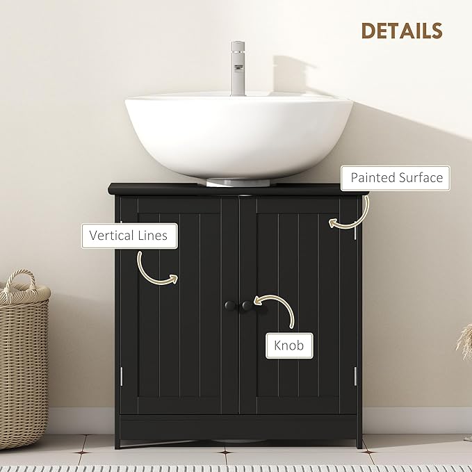 HOMCOM Under Sink Bathroom Cabinet with 2 Doors and Shelf, Pedestal Sink Bathroom Vanity Cabinet, Black