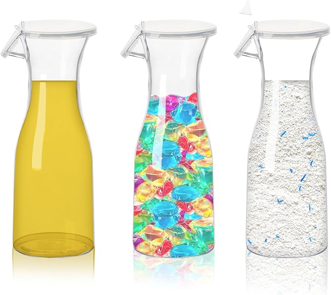 20oz Laundry Detergent Dispenser Containers Bottle 3 Pcs Liquid Laundry Powder Soap Dispenser, Laundry Pod Storage with Labels Fabric Softener Container for Laundry Detergent Storage