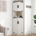 68" Tall Farmhouse Corner Cabinet, Dining Room Storage Cabinet with 4 Barn Doors and 5 Level Storage with Adjustable Shelves, for Kitchen, Living Room, Laundry Room, Rustic White