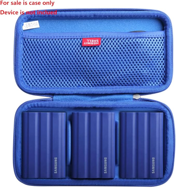 Hermitshell Hard Travel Case for Samsung T7 Shield 2TB / 1TB / 4TB, Portable SSD, USB 3.2 Gen2 External Solid State Drive (Blue, Case for 3 Hard Drives)