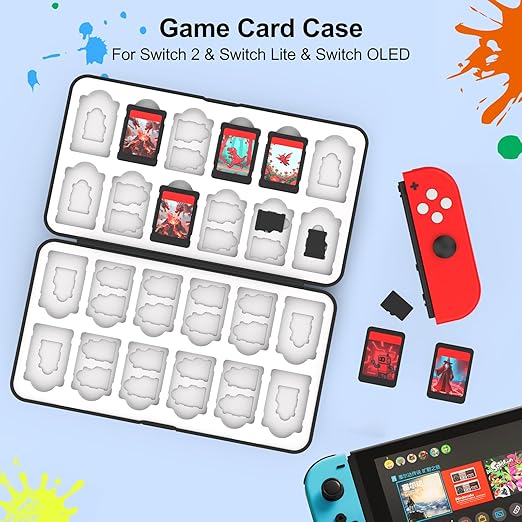iPLYGAM Switch Game Case for Nintendo Switch 2/Switch/OLED/Lite with 48 Slots and 80 Memory Micro SD Card Storage, Portable Travel Switch Game Holder Organizer, Game Card Protective for Festival Gift