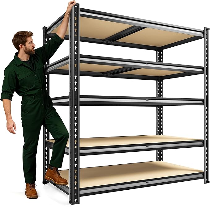 72.2" H Garage Shelves 2230LBS Storage Shelves, 5 Tier Adjustable Metal Shelving, Heavy Duty Shelving for Storage, Basement, Warehouse, Pantry, Kitchen, 35.5" W x 19.5" D x 72.2" H, Black