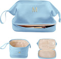 Birthday Gifts for Women, Initial Large Makeup Bag, Personalized Double Layer Cosmetic Bag with Makeup Brush Organizer, Waterproof, PU Leather Travel Toiletry Bag,Bride Gift Monogrammed Gifts