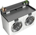 2-Tier Washer Dryer Countertop with 2.75" H Edge Rails, 58" W x 28" D Laundry Countertop for Folding Clothes, Washer and Dryer Topper with Non-Slip Pad (Gray)