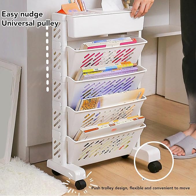 Movable Bookshelf, Portable Bookshelf, Storage Organizer Shelf, Suitable for Use in Study Rooms, Offices, and Living Rooms