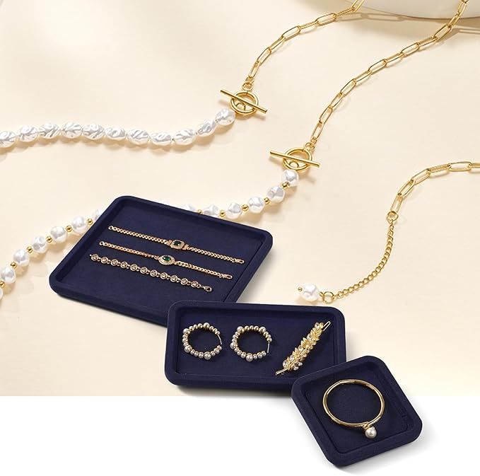 Premium Microfiber Jewelry Display Tray - Small Blue Velvet Organizer for Rings, Earrings, Necklace, Bracelet - Photograph, Trade Show, Dresser Storage (10x10cm, XS)