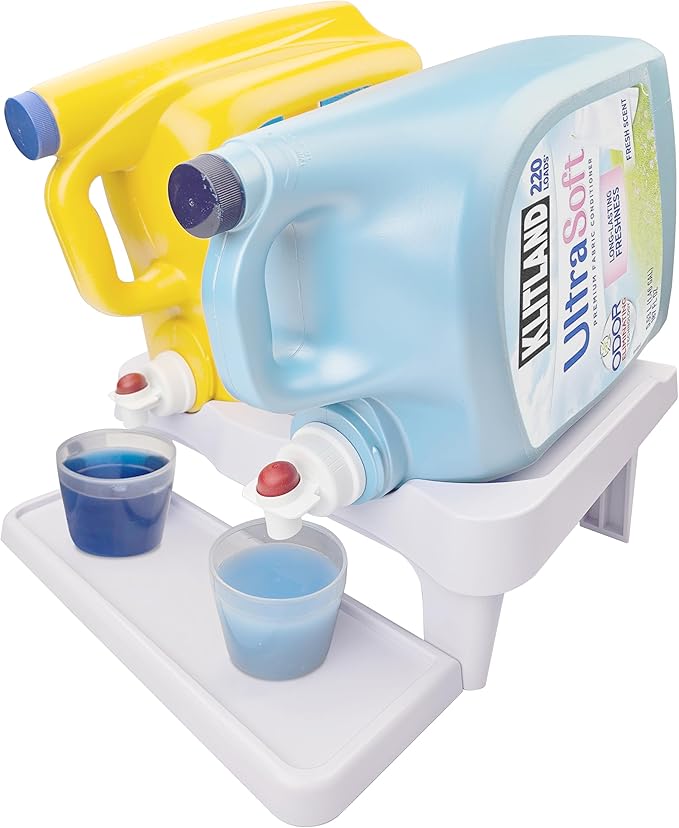 TidyFriend Detergent Holder Shelf for Laundry Room - Holds 2 Liquid Soap Dispenser, Laundry Soap Station Organizer, Detergent Stand with Drip Catcher Drip Tray Storage Organization (White)