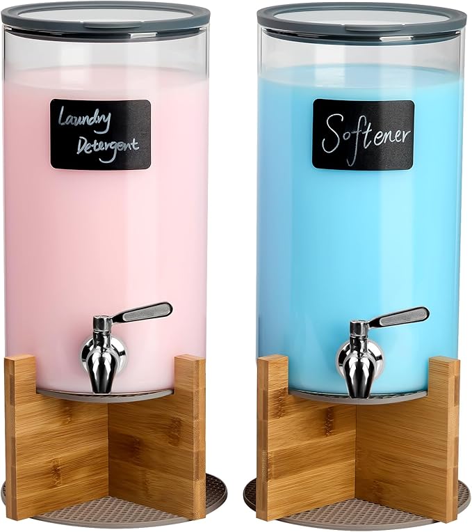 Glass Laundry Detergent Dispenser with Holder,1.1 Gallon Laundry Liquid Dispensers with Stainless-Steel Tap,Large Glass Fabric Softener Containers with Stand for Laundry Room Organization